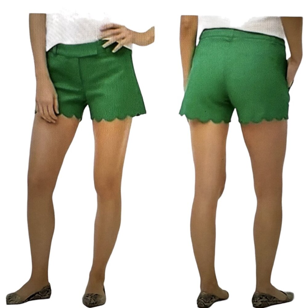 New with tags! J. CREW Linen Cotton Scalloped Flat Front Shorts in Green…